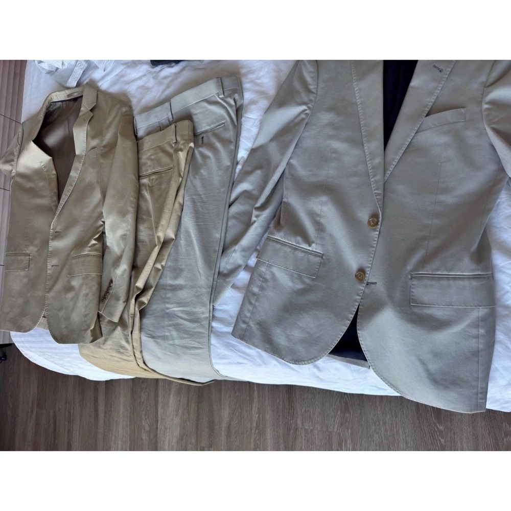 Lot of 2 J.CREW Men's Ludlow Cotton 2 Piece Suits — 34S 29x32 — Tan & Gray